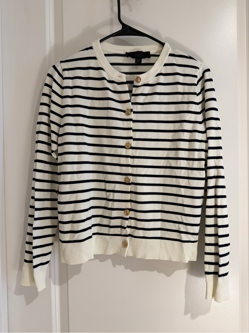Zara White & Black Striped Button Cardigan